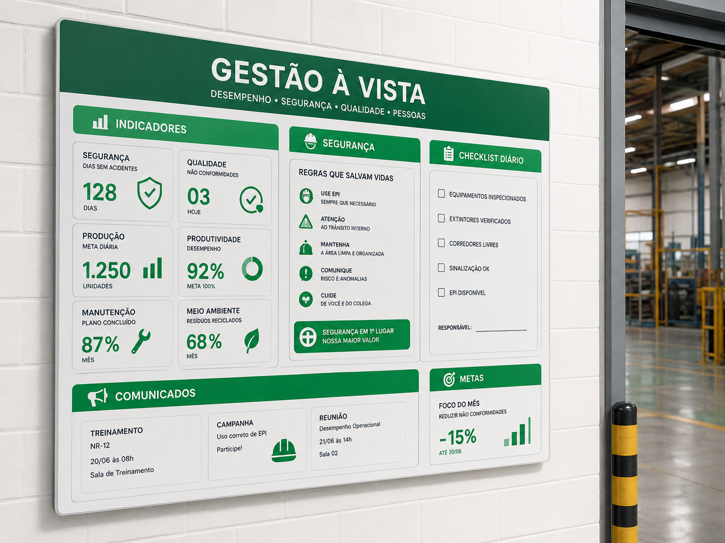Painel de gestão à vista corporativo.